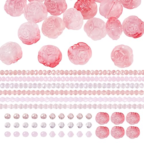 6 strengen roze kristal gefacetteerde glazen kralen met 20 st Matte kleur kleur acryl roze textuur ronde kralen voor doe-het-zelf armband ketting sieraden maken