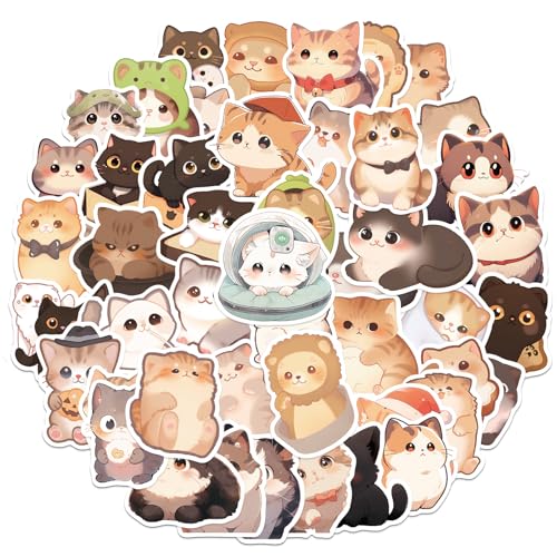 50 st. Leuke Cat Stickers, Cartoon Kawaii Kitten Stickers Waterdicht Vinyl Cat Stickers Cadeau voor dagboek Laptop Scrapbook Waterflessen Phone Caps Bagage