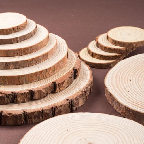 Verpakking van 3 natuurlijke ronde houten schijven voor ambachten, 17-19 cm, Onbehandelde Tree Disc, Geen gat, Ronde natuurlijke houten schijven voor DIY ambachten, bruiloft, middenstukken 3