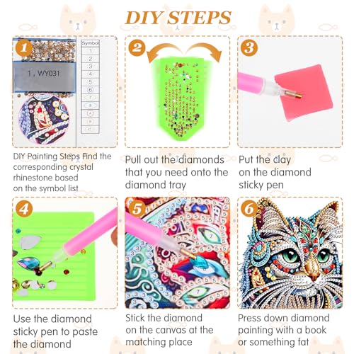 Diamond Art Painting Cat DIY 5D Animals Diamond Painting Set voor Volwassenen Kinderen Diamant Pating Art Craft Decoratie Cadeau Home Wand Art Decoratie 30 x 30 cm 5