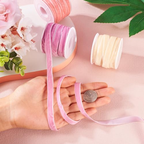 Velvet Ribbons 10mm Single Face Velvet Ribbons Bow Making Libbons 3 Kleuren voor DIY Crafts Cadeau Verpakking Bow Choker haarband, roze en geel en zalm 5