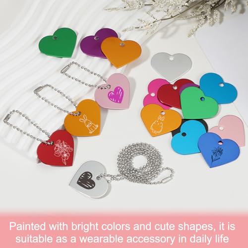 30 stuks lege metalen stansetikten, hartvorm, gegraveerde etikten, aluminium huisdieretikten met parelketting, lasergravure, blanco voor doe-het-zelf handwerk, inrichting, zilverleurig 4