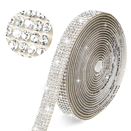 Crystal Rhinestone Band, Glitter Stones Zelfklevende Diamanten Band, Zilver Kleefstof Glitter Band voor Kleding, Bruiloft, Ambachten, Cadeau Decoratie (Zilver)