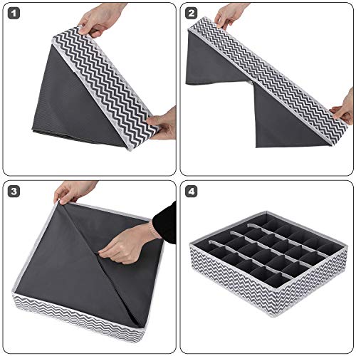 Set van 2 Vouwbare Niet-Woven Lade Organizer, 24 Opslag Compartments voor Sokken, Sjaals, Ties (Grey Wave Pattern, Grey)