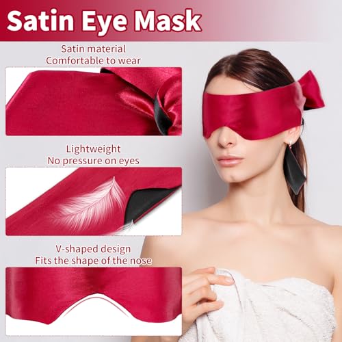 Satin Eye Mask Zachte slaapmasker Comfortabel verstelbare blackout oogbescherming reizen oogmasker voor vrouwen mannen nacht slaap Travel Nap Meditatie 148cm/58.2in(rood) 4