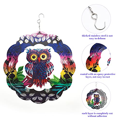 Wind Spinners voor Tuin Metalen Grote Hangen Outdoor Wind Chime met 2 stuks Wall Nails Roestvrij stalen Uil Wind Beeldhouwwerken (30 * 30cm) 3