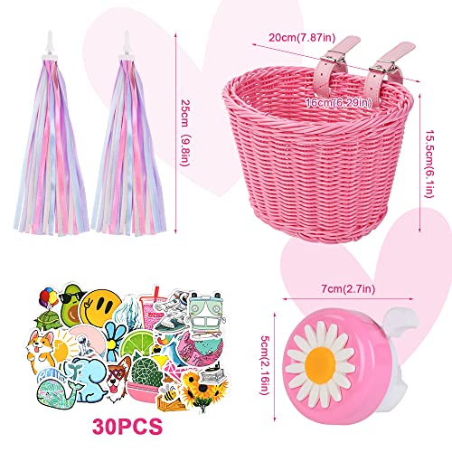 Fietsmand voor kinderen, handgeweven Fietsmand voor kinderen, Fietsmand met fietsaccessoires voor meisjes jongens kinderen - Roze