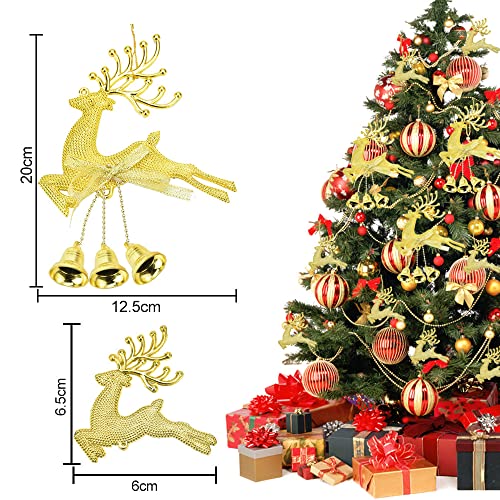 16 Stukken Kerst Decoratie Herten Kerstboom Decoraties Kerst hanger Boom Decoraties Rendier Gouden Kerstboom Hanger Elk Kerstboom Decoraties met Jingle Bell Gift