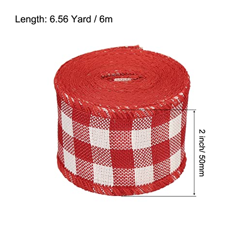 6 inch breed 6.5m polyester gingham lint bedraad rand lint, 1 verpakking voor Kerstmis decoratie verpakking rood en wit