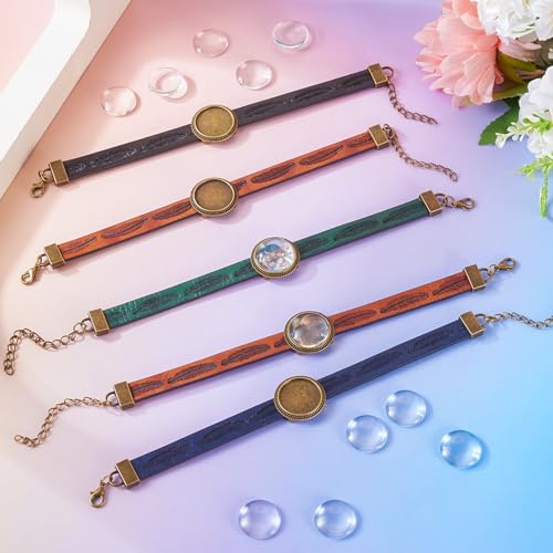 Vintage DIY Armbanden maken Kits lederen koord met Legering Blanco Base Transparant Glas Cabochons Lederen DIY Armbanden maken Kits voor handgemaakte ambachten sieraden maken 3