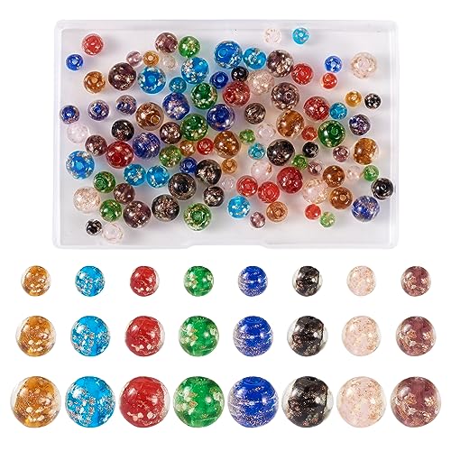 96Stuks Lichtgevende Lampwerk kralen 6mm/8mm/10mm Ronde Lampwerk Spacer kralen Glow in The Dark Golden Glitter Chunky kralen Bulk voor DIY armband sieraden maken
