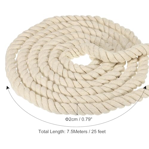 3/4 Inch x 7.6m Natural Twisted Cotton Touw 3 Strand Strong Thick Cotton Touw Touw van de oorlog Touw voor leuningen Ambachten Home Decor, wit