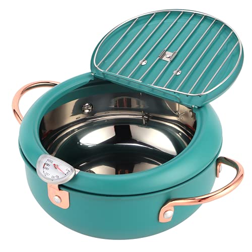 Tempura Deep Frying Pan met thermometer en olie collectie Rack Japanse roestvrij stalen ovenschotel voor inductie kooktoestel voor frituur kip, friet, vis en garnalen Deep Green