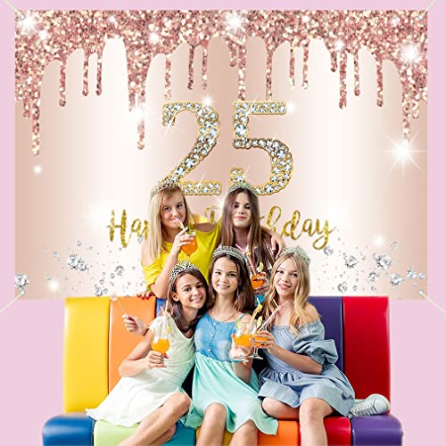 25e verjaardag decoratie vrouwen decoratie roos goud glitter vlekken stof schild sticker,25e verjaardag achtergrond banner vrouw 25e verjaardag feest decoratie 5