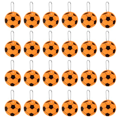 Reflectieve Keychain Labels, 24 stuks Reflectieve Voetbal Hanger PVC Hoge zichtbaarheid Reflector Tags Waterdichte veiligheidsreflector voor rugzak, oranje-geel