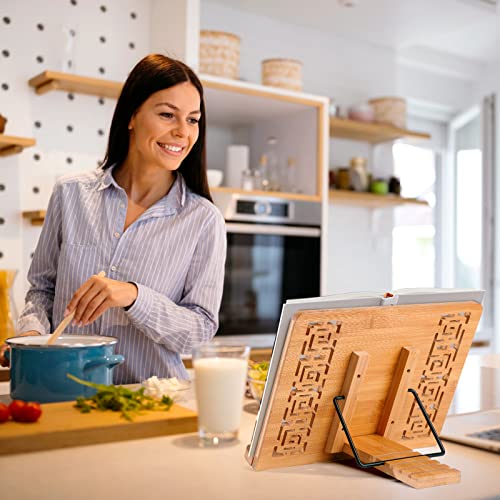 Leesstand koken boekhouder Bamboe H x B x D: 24 x 34 x 20 cm Boek Stand voor keuken en kantoor, iPad Air 2 3 4, iPad Mini 4, iPad Pro, Kindle, Samsung Tablet PC en meer 5