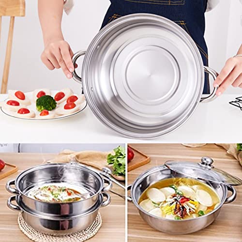 Stoomkoker set Roestvrij staal 2-Tier Steamer Pot Soep Pot Gehumaniseerd Handle Vlees Groente Design Keukenpot set voor Home Restaurant 26 x 27 x 27 cm