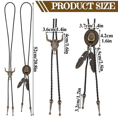 2 stukken Bolo Tie, Western Cowboy en Cowgirl Tie Vintage lederen Tie Handgemaakte hoed Veer ketting hanger voor mannen Vrouwen 4