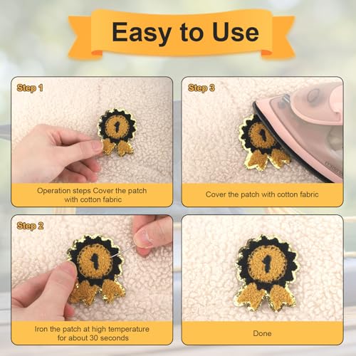 8 st Geborduurde afstudeerpatches, 8 stijlen Cute Strijken Appliqué Patches voor kledingmutsen Jeans Coats Afstudeercaps en jurken (zwart en goud) 5