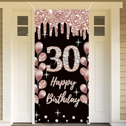 30e verjaardag decoratie voor vrouwen gelukkig 30e verjaardag poster deur banner zwart en rose stof teken muur / deur banner 30e verjaardag achtergrond banner vrouw verjaardag feest welkom teken