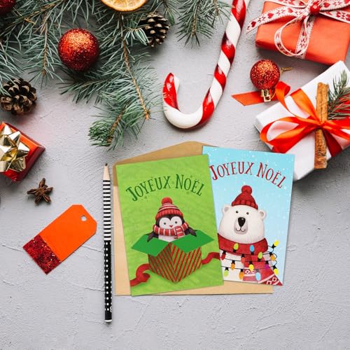 12 Kerstkaarten met Envelop in het Frans, Cadeau voor vrienden en Kerstmis 5