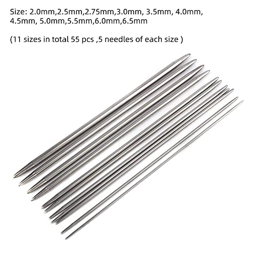 55 st Roestvrij staal Dubbele puntige breinaalden 2mm-6.5mm 11 maten breinaalden set DIY handwerk naainaalden 4