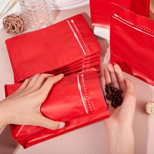 10 stuks koffiebonen zakken met klep rits koffie opslagtassen rits zak Rechthoek Flat Bottom Standing Resealable Zakken Heat Sealing Side voor snoep Snake Cookies Opslag, Rood 5