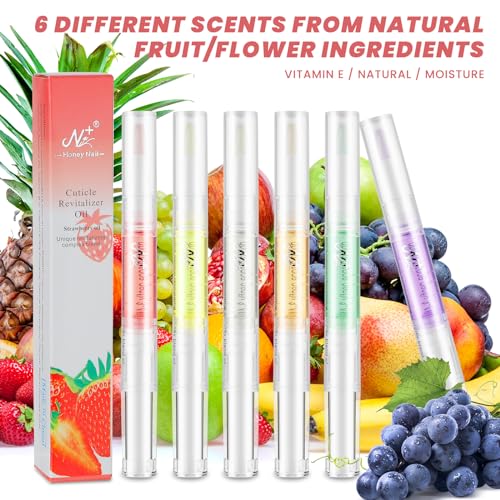 6 Piece Nail Oil Pen Set, Natuurlijke Cuticle Olie Pennen, Cuticle Olie voor Nagels, Cuticle Revitalisatie Oliën met zachte borstel voor beschadigde huid