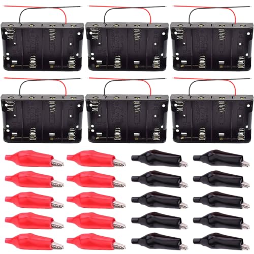 6 x 4 Slots Dubbele Draad Batterijhouder 6V D Maat met 20 Crocodile Clips
