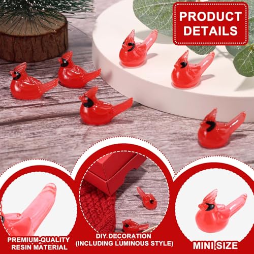 100 st. Mini Rode Kardinaal Vogel Beeldjes van Hars, gloeiend in de donkere kleine kerstversiering voor geschenk miniatuur tuin cake decoratie ambachten 4