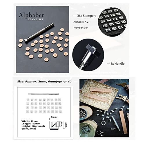 36Stuks Lederwaren Letter- en nummerstempels Ponsgereedschap, 26 Letters Alfabet & 10 Numbers Geperst Ponsgereedschap voor riemtasschoenen Ambacht Markering 6mm