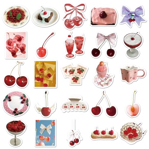 Cherry Stickers met kersenmotief, 50 stuks, kersenhout, voor auto, motorfiets, fiets, skateboard, snowboard, bagage, laptop, koffer, helm, motorfiets, computer