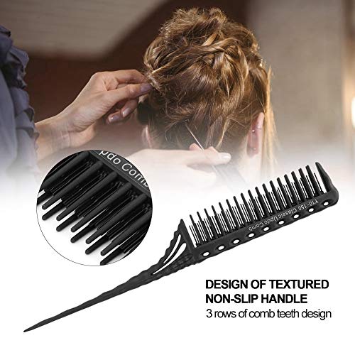 Professionele Kapper Comb, Teasing Comb - 3 rijen Tandstaart Comb voor Volume en Styling Precisie(Zwart) 3