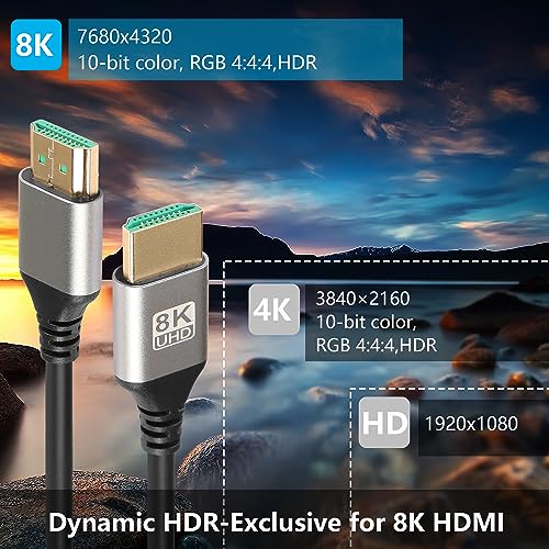HDMI 2.1 kabel 8K Ultra High Speed 48 Gbit/s kabel ondersteunt 8K@60HZ, 4K@120HZ 144Hz eARC HDR10 4:4 HDCP 2.2 en 2.3 Dolby 3D, VRR, Ethernet, compatibel met de nieuwste spelconsoles 4