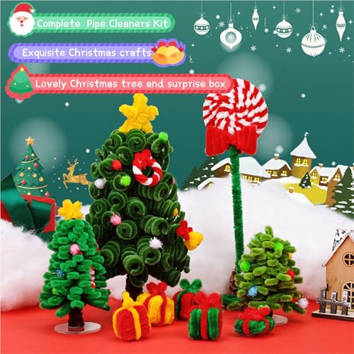 Kerstthema Twist Stick Craft Kit, DIY Vakantie Breien Kit Handgemaakt, Zacht Speelgoed Teddy Gift met Feedelijk Garen & Eenvoudig Instructions 5