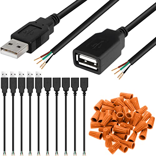 10PCS USB-kabel, USB 2.0 Type Een vrouwelijke man tot 4 Pin DIY Open Wire Data Charging Cord, DIY USB voeding, voor Arduino, USB man/vrouw