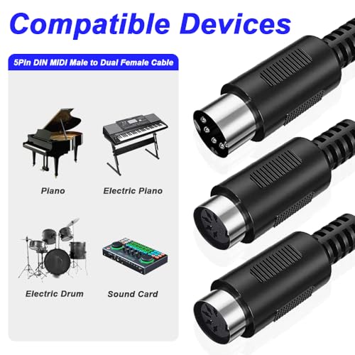 MIDI Cable 5 Pin Plug naar Dual DIN-MIDI Socket, 5 Pin DIN naar XLR Y Splitter voor MIDI Keyboard, MIDI Guitar (2 PCS) 4