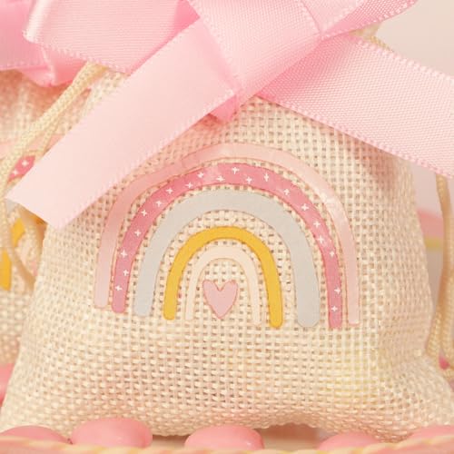 Hangende snoeptassen voor doop, geboorte, eerste verjaardag, gastgaven voor meisjes, Rainbow Boho Pink Decoratie, communie, bevestiging, partij, meisjes, Pack van 20 3