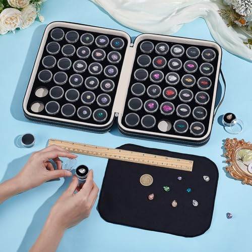 60 st Edelstenen sieraden display geval, diamanten edelsteen opslag vak kleine ronde plastic doos met zwarte spons voor diamanten edelsteen displays voor kristallen ringen sieraden 3