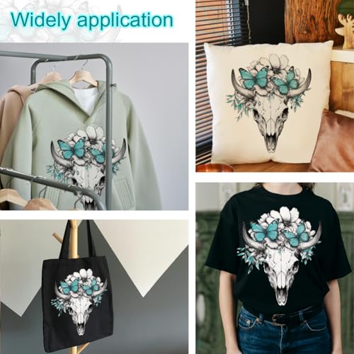 6 Stuks Koe Skulls Thema warmteoverdracht Stickers, Floral Iron op transfers Patches Plastic Heat Transfer Sticker Kleding Reparatie Toepassing voor T Shirt Jassen Sweatshirt Rugzak 3
