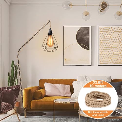 Elektrische draad, Vintage henneptouw Gedraaide Paar Elektrische draad Kabel DIY Accessoires voor Chandelier Light(3m)