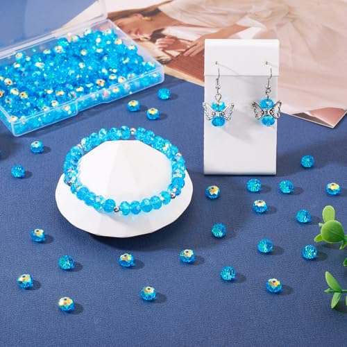 200Pcs Blauw Facet Glazen Kralen 8mm AB Kleur Crystal Rondelle Glas Spacer Kralen Galvaniseren Glazen Chunky Kralen voor DIY armband ketting oorbellen sieraden maken