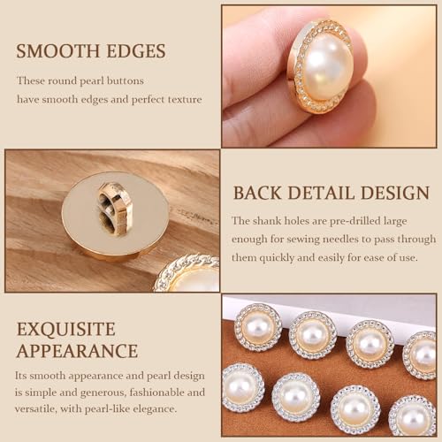 80 stuks parelnaaaiknoppen, 15/11,5 mm, ronde damesjas, knopen, vervanging, vintage inrichting accessoires met kunststof schut voor doe-het-zelf naaien, kleding, trui, inrichting, handwerk (2 4