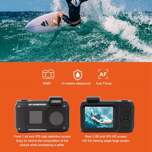 4K Onderwater Camera, 18x Optische Zoom Digitale Camera Auto Focus met 2,88 Inch 1,44 Inch Dubbele Scherm, 65MP 33FT Waterdichte Camera Ondersteuning 128GB kaart voor Snorkelen 5