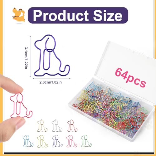 64 st Hondenpapier Clips, kleurrijke schattige dierlijke papier Clips leuk vormgegeven bladwijzer Clips Perfecte cadeau voor hondenliefhebbers Organiseren Documenten Diaries Office School Supplies