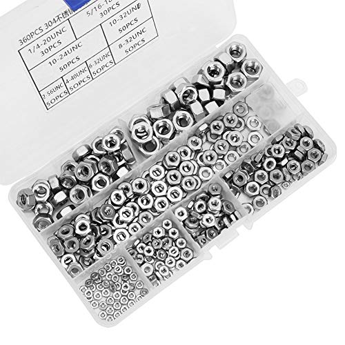 Hex Noten, Hardware Noten Grof draad Amerikaans systeem 360 stuks Roestvrij staal Hex Noten UNC Noten bevestigingsmiddelen 3