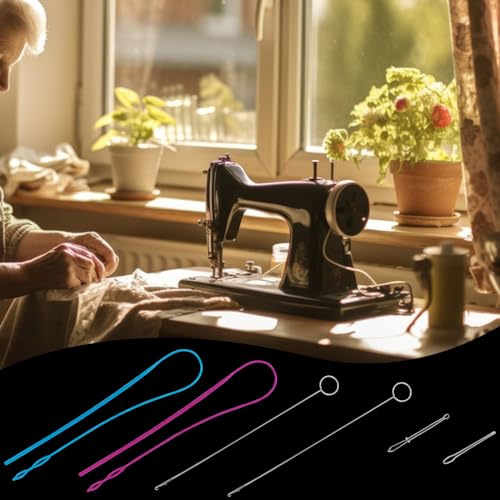 Verpakking van 6 doortreknaalden, Lange, doortrekbare naald, Loop Turner, Naaimachine Naalden Threader, Plastic Threading Aid, Threading Aid, Metalen Tweezers voor stof riemen, Strepen 4