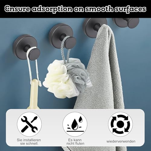 2 stuks Zwarte wandhaken, Zuigbeker haken, Roestvrij staal, Vacuum Zuigbeker haken, Badkamer, Roestvrij staal, Waterdicht, Zuigbeker houder, Handdoekhaak zonder boren, voor badkamer en 5