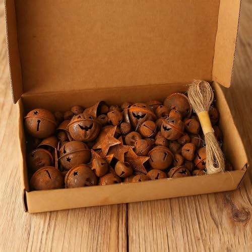 98 stuks rode belletjes, Halloween, rustieke metalen sterren, vintage voor vakantieveesten en doe-het-zelf knutselprojecten (Rusty-A) 5