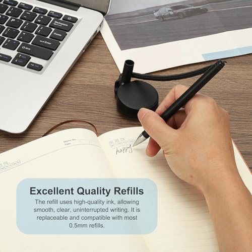 6 stuks veilige pen met zelfklevende ketting en veiligheidspendender, receptie balpennen, desktoppen, zwarte inktvullingen voor bureau, werkplek, kantoor, thuiszorgen, ronde basis 4